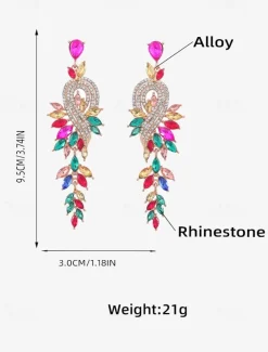 Women's Sparkling Crystal Dangle Earrings with Leaf Design | Perfect for Weddings and Parties