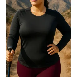 Women's Sport Shirt Hiking Tee shirt Hiking Shirt Long Sleeve Crew Neck Tee Tshirt Top Outdoor Quick Dry Lightweight Elastic Breathable Slim Pullover Polyester Black White Tennis Golf Running