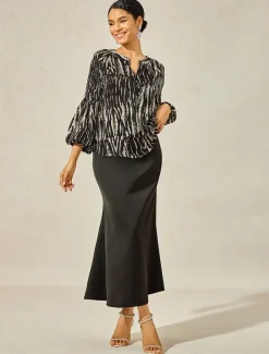 Women's Spotted Print Chiffon Shirt Lantern Sleeve Notched Collar Buttoned Blouse