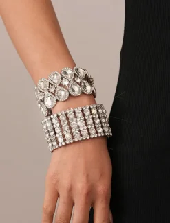 Women's Statement Rhinestone Cuff Bracelet - Glamorous Crystal Bangle for Cocktail Parties and Evening Events