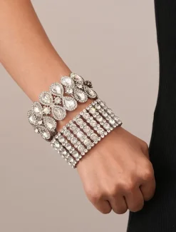 Women's Statement Rhinestone Cuff Bracelet - Glamorous Crystal Bangle for Cocktail Parties and Evening Events