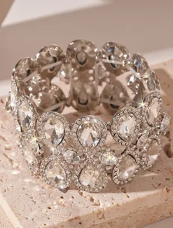 Women's Statement Rhinestone Cuff Bracelet - Glamorous Crystal Bangle for Cocktail Parties and Evening Events