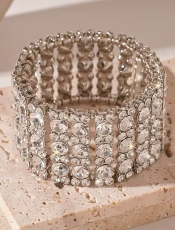 Women's Statement Rhinestone Cuff Bracelet - Glamorous Crystal Bangle for Cocktail Parties and Evening Events