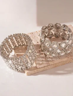 Women's Statement Rhinestone Cuff Bracelet - Glamorous Crystal Bangle for Cocktail Parties and Evening Events