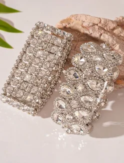 Women's Statement Rhinestone Cuff Bracelet - Glamorous Crystal Bangle for Cocktail Parties and Evening Events