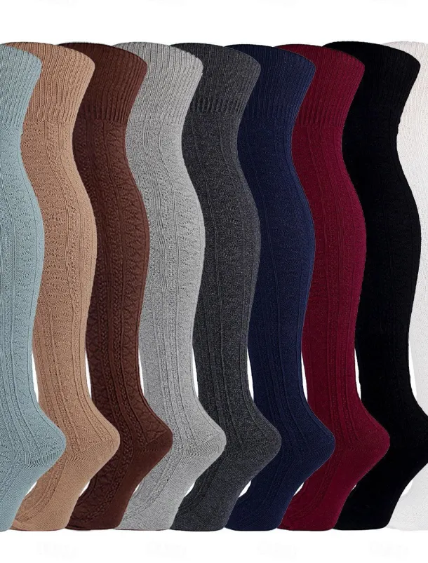 Women's Stockings Thigh-High Crimping Socks Tights Thermal Warm Leg Shaping High Elasticity Jacquard Knee high Socks Light Blue Black Wine One-Size