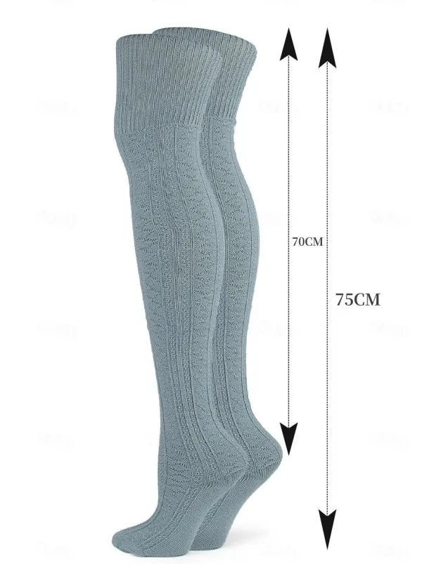 Women's Stockings Thigh-High Crimping Socks Tights Thermal Warm Leg Shaping High Elasticity Jacquard Knee high Socks Light Blue Black Wine One-Size
