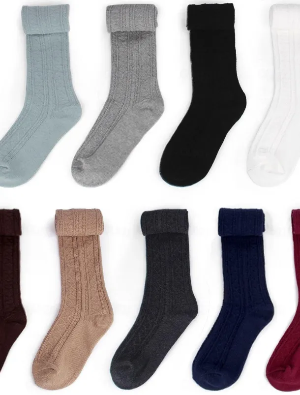 Women's Stockings Thigh-High Crimping Socks Tights Thermal Warm Leg Shaping High Elasticity Jacquard Knee high Socks Light Blue Black Wine One-Size