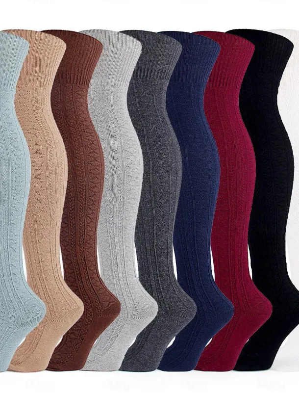 Women's Stockings Thigh-High Crimping Socks Tights Thermal Warm Leg Shaping High Elasticity Jacquard Knee high Socks Light Blue Black Wine One-Size