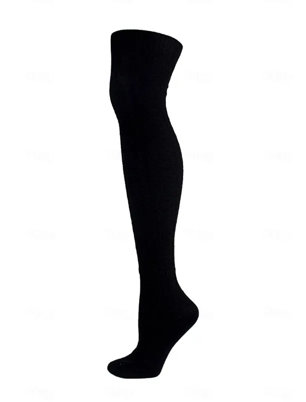 Women's Stockings Thigh-High Crimping Socks Tights Thermal Warm Leg Shaping High Elasticity Jacquard Knee high Socks Light Blue Black Wine One-Size
