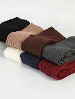 Women's Stockings Thigh-High Crimping Socks All Seasons Tights Thermal Warm Stretchy Knitting Fashion Casual Daily Navy Black White One-Size