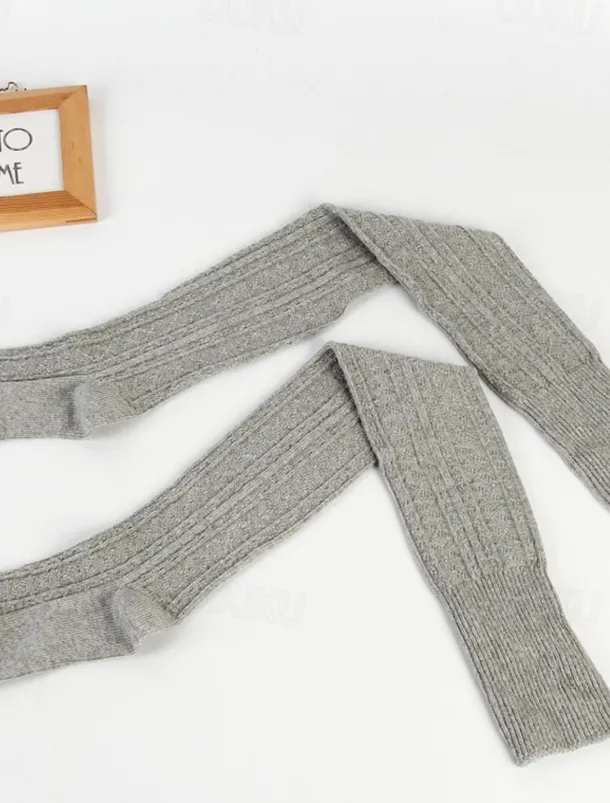 Women's Stockings Thigh-High Crimping Socks All Seasons Tights Thermal Warm Stretchy Knitting Fashion Casual Daily Navy Black White One-Size