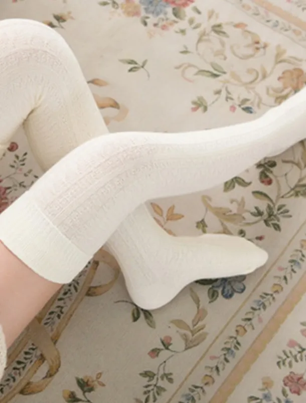 Women's Stockings Thigh-High Crimping Socks All Seasons Tights Thermal Warm Stretchy Knitting Fashion Casual Daily Navy Black White One-Size