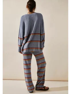 Women's Striped Sweater Set Crew Neck Knit Knitted Fall Winter Work Streetwear Casual Long Sleeve Striped Blue Green