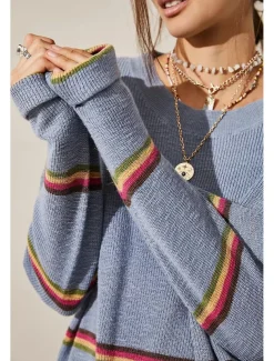 Women's Striped Sweater Set Crew Neck Knit Knitted Fall Winter Work Streetwear Casual Long Sleeve Striped Blue Green