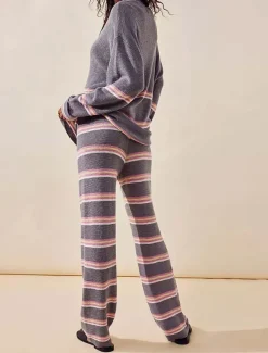 Women's Striped Sweater Set Crew Neck Knit Knitted Fall Winter Work Streetwear Casual Long Sleeve Striped Blue Green