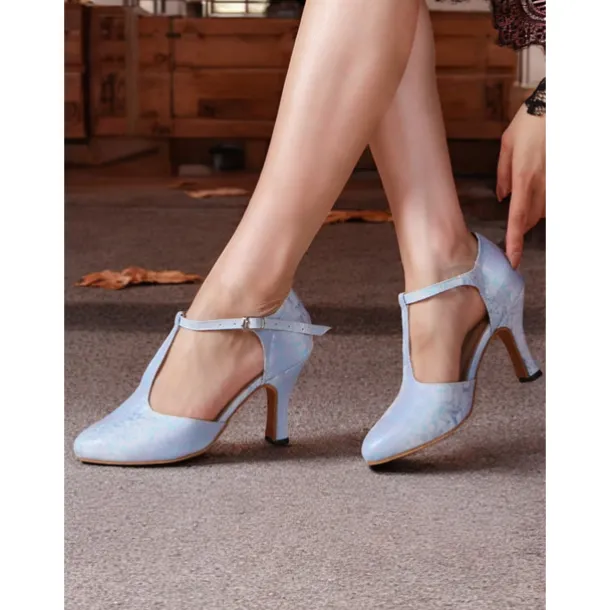 Women's Stylish Metallic Latin Dance Shoes with Soft Suede Sole and T-Strap | Perfect for Practice and Performances