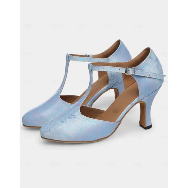 Women's Stylish Metallic Latin Dance Shoes with Soft Suede Sole and T-Strap | Perfect for Practice and Performances