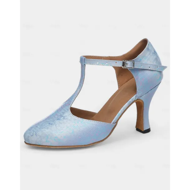 Women's Stylish Metallic Latin Dance Shoes with Soft Suede Sole and T-Strap | Perfect for Practice and Performances