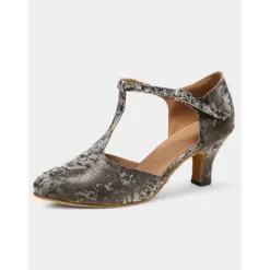 Women's Stylish Metallic Latin Dance Shoes with Soft Suede Sole and T-Strap | Perfect for Practice and Performances