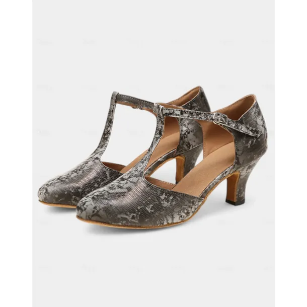 Women's Stylish Metallic Latin Dance Shoes with Soft Suede Sole and T-Strap | Perfect for Practice and Performances