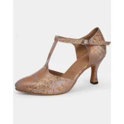 Women's Stylish Metallic Latin Dance Shoes with Soft Suede Sole and T-Strap | Perfect for Practice and Performances