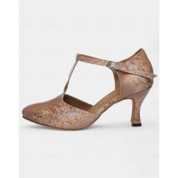 Women's Stylish Metallic Latin Dance Shoes with Soft Suede Sole and T-Strap | Perfect for Practice and Performances