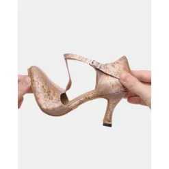 Women's Stylish Metallic Latin Dance Shoes with Soft Suede Sole and T-Strap | Perfect for Practice and Performances
