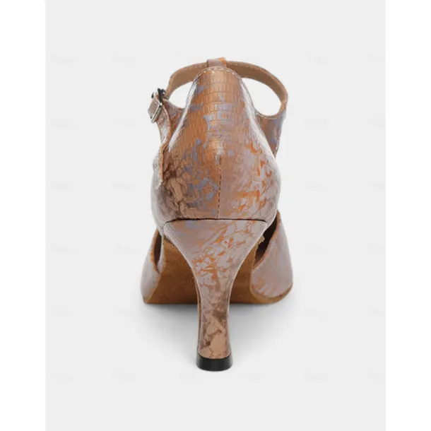 Women's Stylish Metallic Latin Dance Shoes with Soft Suede Sole and T-Strap | Perfect for Practice and Performances