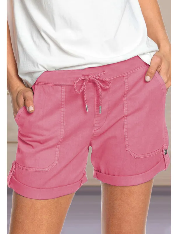 Women's Stylish Simple Cute Comfort Shorts Casual Daily Pants Plain Short Drawstring Elastic Waist Light Green