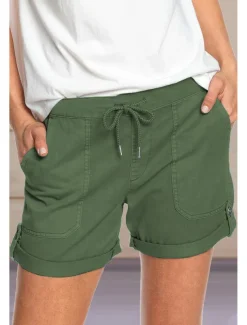 Women's Stylish Simple Cute Comfort Shorts Casual Daily Pants Plain Short Drawstring Elastic Waist Light Green