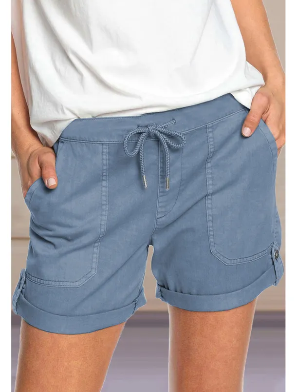 Women's Stylish Simple Cute Comfort Shorts Casual Daily Pants Plain Short Drawstring Elastic Waist Light Green