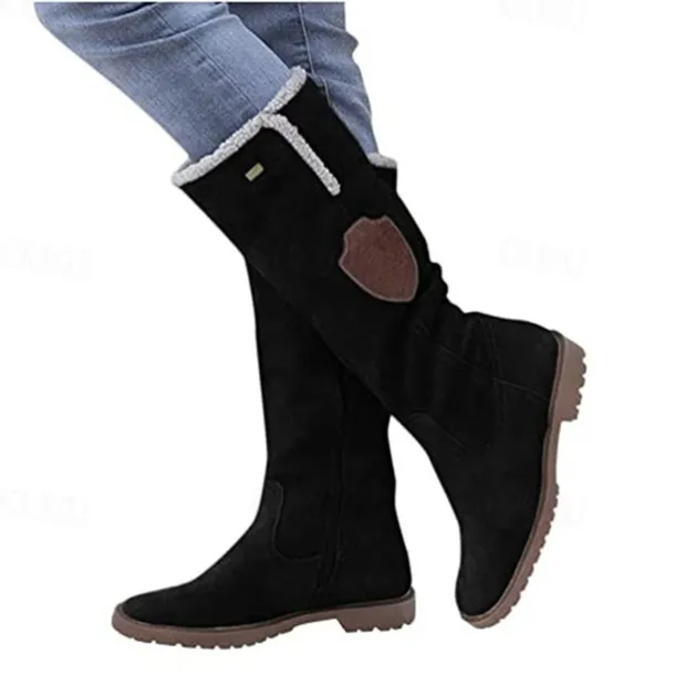 Women's Suede Knee-High Boots with Fleece Lining - Brown Winter Casual Boots for Outdoor Activities