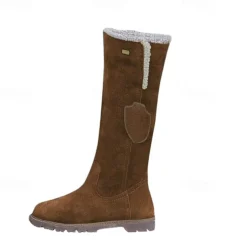 Women's Suede Knee-High Boots with Fleece Lining - Brown Winter Casual Boots for Outdoor Activities