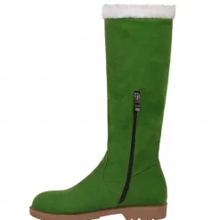 Women's Suede Knee-High Boots with Fleece Lining - Brown Winter Casual Boots for Outdoor Activities