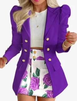 Women's Suits Blazer Comfortable Breathable Pocket Print Fashion Casual Floral Office Street Casual Daily Wear Single Breasted Short Turndown Regular Fit Long Sleeve Outerwear Black White Yellow