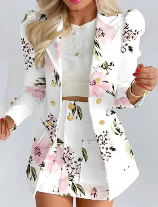 Women's Suits Blazer Comfortable Breathable Pocket Print Fashion Casual Floral Office Street Casual Daily Wear Single Breasted Short Turndown Regular Fit Long Sleeve Outerwear Black White Yellow