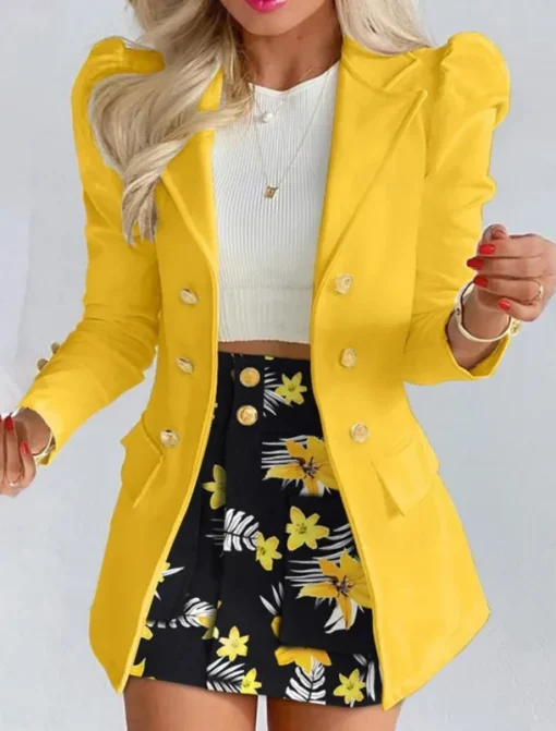 Women's Suits Blazer Comfortable Breathable Pocket Print Fashion Casual Floral Office Street Casual Daily Wear Single Breasted Short Turndown Regular Fit Long Sleeve Outerwear Black White Yellow
