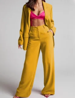 Women's Suits Pants Blazer Business Causal Festival Work Office / Business Casual Solid Colored Single Breasted One-button Loose Fit Men's Suit Black / Yellow / Fuchsia - V Neck