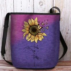 Women's Sunflower Print Crossbody Bag - Large Capacity Waterproof Fabric Shoulder Bag with Adjustable Shoulder Strap, Inspired "Faith" Design, Suitable for Leisure, Travel and Daily Use