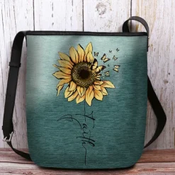 Women's Sunflower Print Crossbody Bag - Large Capacity Waterproof Fabric Shoulder Bag with Adjustable Shoulder Strap, Inspired "Faith" Design, Suitable for Leisure, Travel and Daily Use
