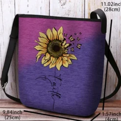 Women's Sunflower Print Crossbody Bag - Large Capacity Waterproof Fabric Shoulder Bag with Adjustable Shoulder Strap, Inspired 