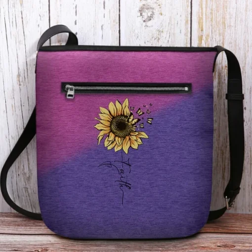 Women's Sunflower Print Crossbody Bag - Large Capacity Waterproof Fabric Shoulder Bag with Adjustable Shoulder Strap, Inspired "Faith" Design, Suitable for Leisure, Travel and Daily Use