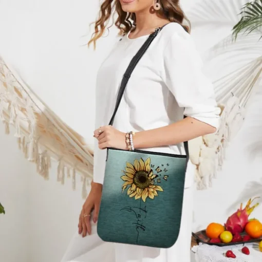 Women's Sunflower Print Crossbody Bag - Large Capacity Waterproof Fabric Shoulder Bag with Adjustable Shoulder Strap, Inspired "Faith" Design, Suitable for Leisure, Travel and Daily Use