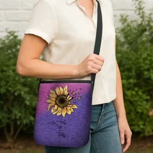 Women's Sunflower Print Crossbody Bag - Large Capacity Waterproof Fabric Shoulder Bag with Adjustable Shoulder Strap, Inspired "Faith" Design, Suitable for Leisure, Travel and Daily Use