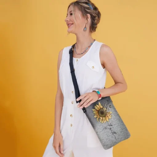 Women's Sunflower Print Crossbody Bag - Large Capacity Waterproof Fabric Shoulder Bag with Adjustable Shoulder Strap, Inspired "Faith" Design, Suitable for Leisure, Travel and Daily Use