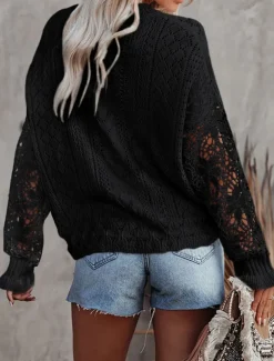 Women's Sweater Cardigan Casual Soft Pure Color Ribbed V Neck Buttons Knitted Hole Long Sleeve Regular Tops Knit Outdoor Daily Weekend Black White Fall Winter