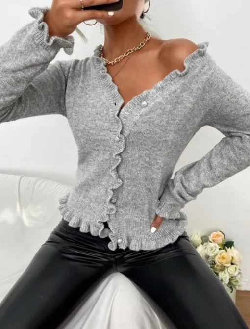 Women's Sweater Cardigan Casual Soft Pure Color Ribbed V Neck Buttons Knitted Long Sleeve Regular Tops Knit Outdoor Daily Weekend Pink Brown Fall Winter