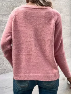 Women's Sweater Cardigan Casual Soft Pure Color Ribbed V Neck Buttons Knitted Long Sleeve Regular Tops Knit Outdoor Daily Weekend Black Pink Fall Winter