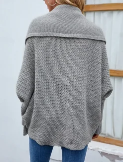 Women's Sweater Cardigan Casual Soft Pure Color Ribbed Open Front Knitted Batwing Sleeve Long Sleeve Regular Tops Knit Outdoor Daily Weekend Black Pink Fall Winter